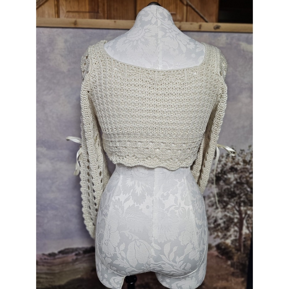 Kawaii Summer Crochet Solid Color Hollow Knit Cropped Sweater, School Sz 4 Small - Picture 9 of 13